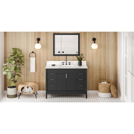 Jeffrey Alexander 48In. Black Theodora Vanity, Calacatta Vienna Quartz Vanity Top, Undermount Rectangle Bowl VKITTHE48BKCQR